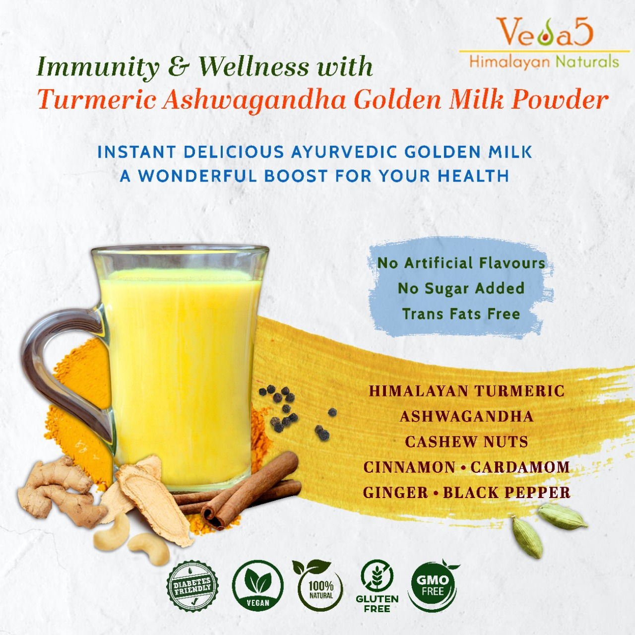 Turmeric Ashwagandha Golden Milk Powder Ingredients Veda5 Himalayan Naturals