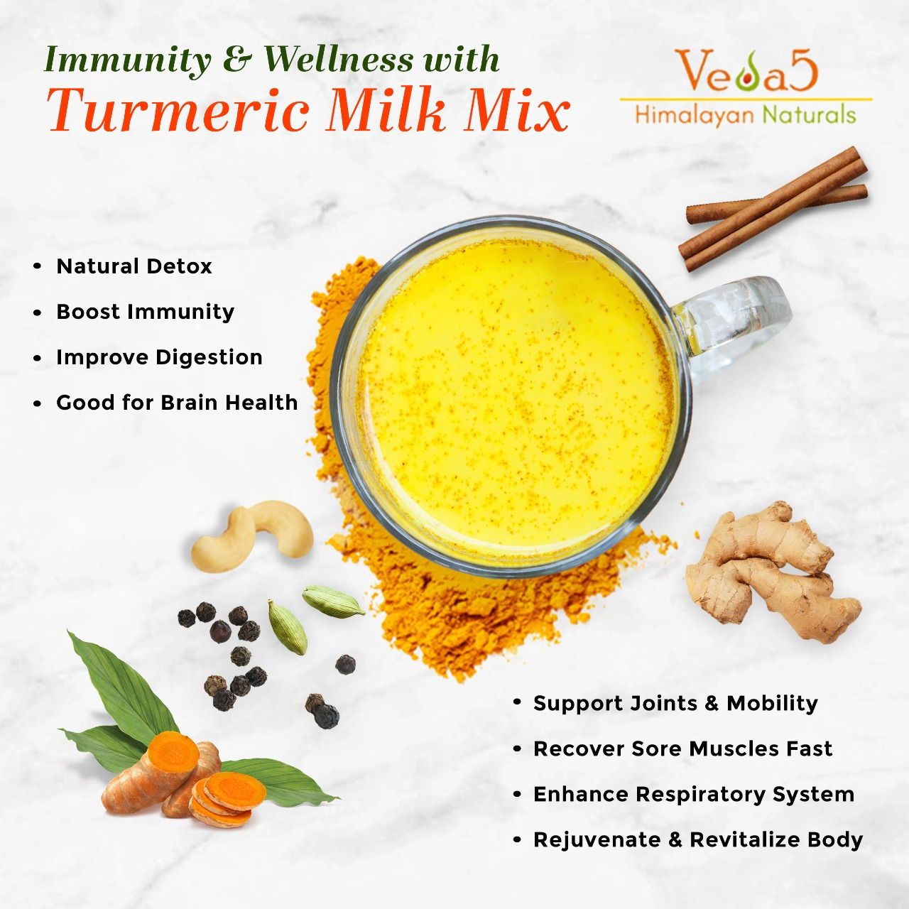 Turmeric Golden Milk Mix Enriched with Curcumin Benefits Veda5 Himalayan Naturals