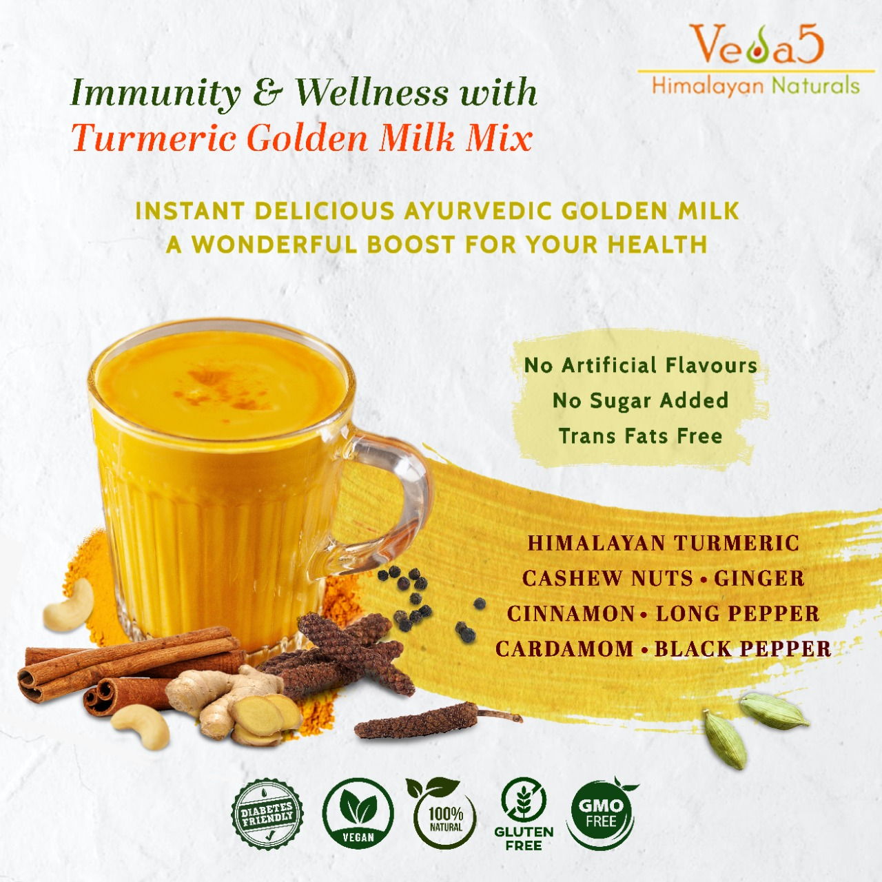 Turmeric Golden Milk Mix Enriched with Curcumin Ingredients Veda5 Himalayan Naturals