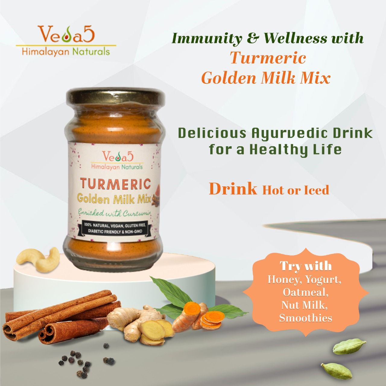 Turmeric Golden Milk Mix Enriched with Curcumin Veda5 Himalayan Naturals