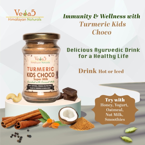 Turmeric Kids Choco Super Milk Enriched with Coconut Milk Veda5 Himalayan Naturals