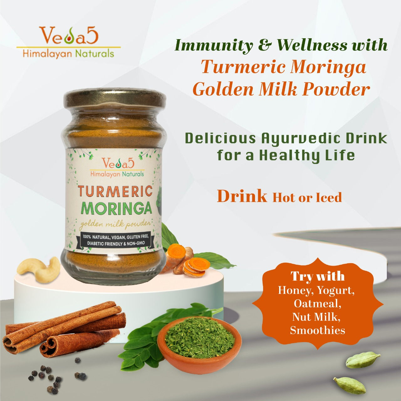 Turmeric Moringa Golden Milk Powder Veda5 Himalayan Naturals