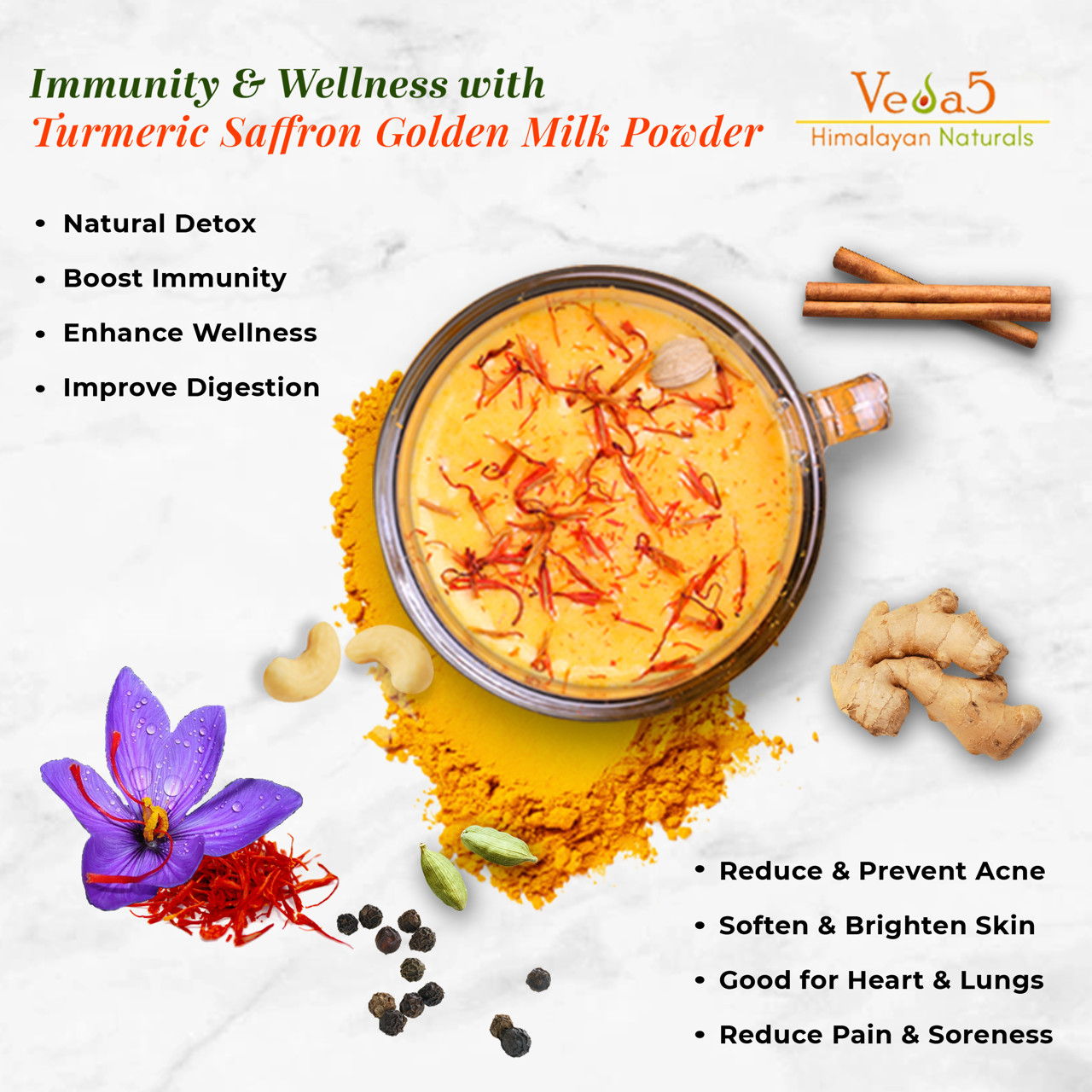 Turmeric Saffron Golden Milk Powder Benefits Veda5 Himalayan Naturals