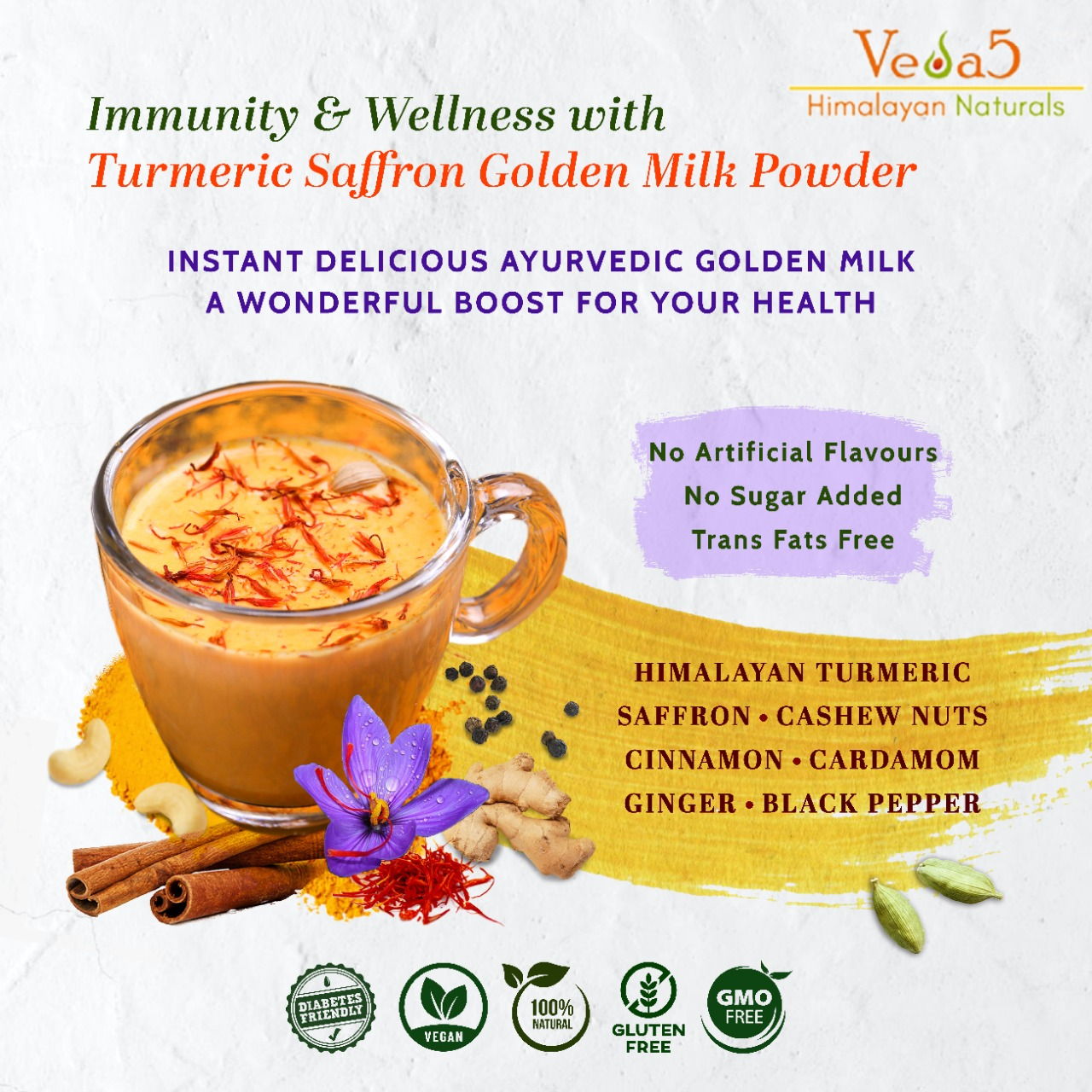 Turmeric Saffron Golden Milk Powder Ingredients Veda5 Himalayan Naturals