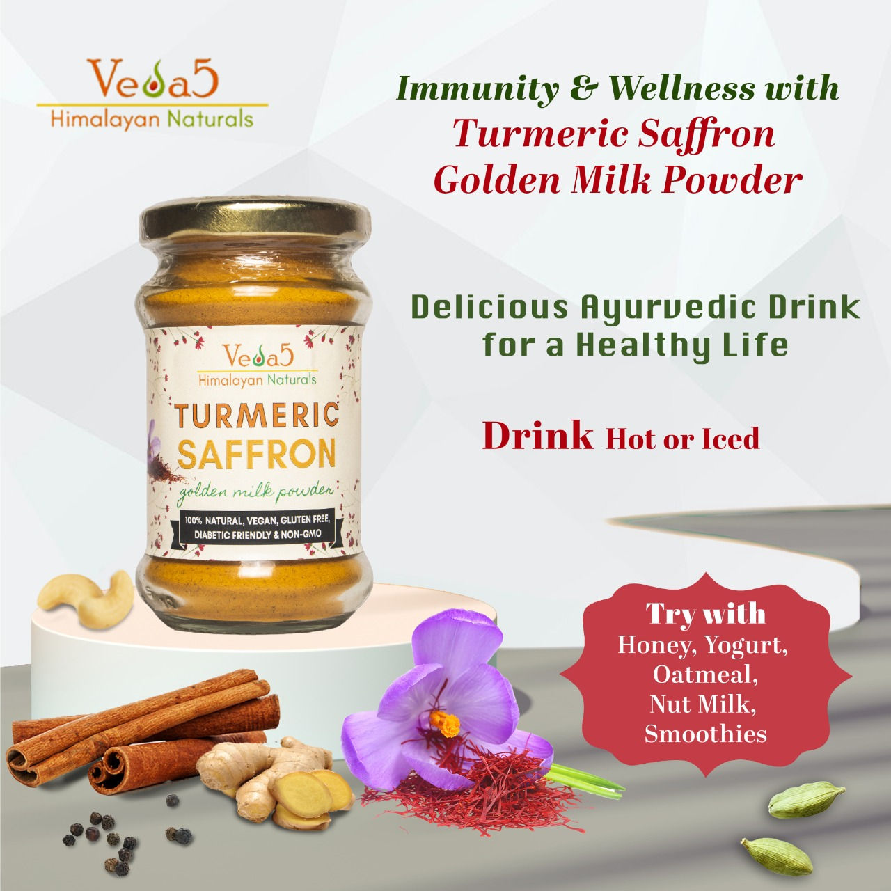 Turmeric Saffron Golden Milk Powder Veda5 Himalayan Naturals