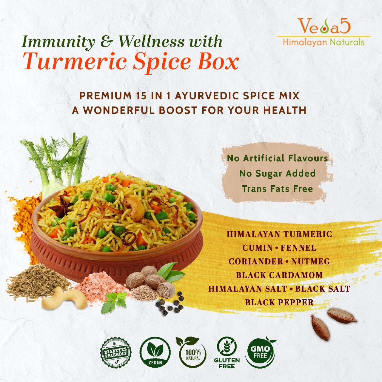 Turmeric Spice Box 15 in 1 Ingredients Veda5 Himalayan Naturals